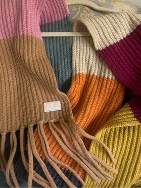 Coach Lambswool Color Block Scarf 80% Wool Fringe